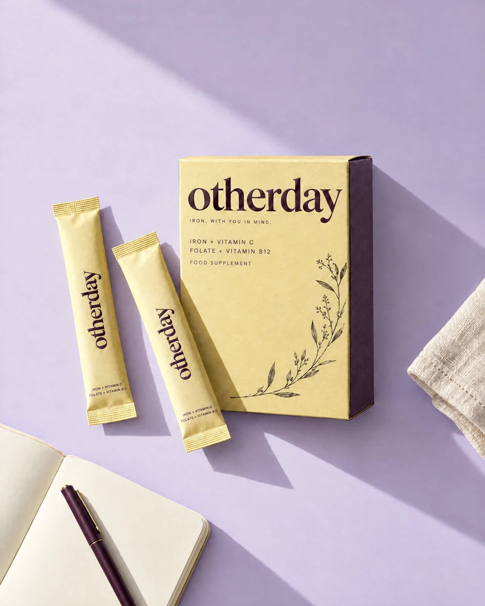 Otherday iron gel packaging on a lilac surface